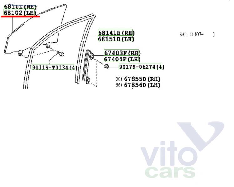 Стекло двери передней левой Toyota Hi Lux (3) Pick Up (с разборки)