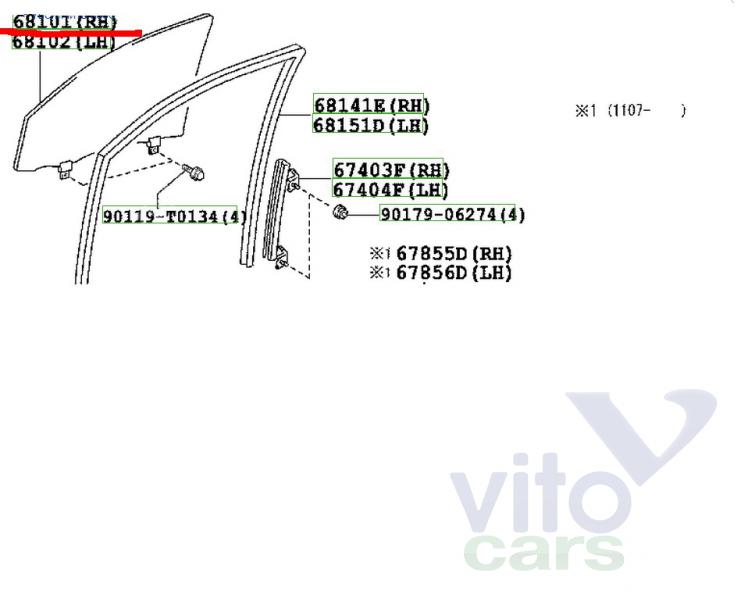 Стекло двери передней правой Toyota Hi Lux (3) Pick Up (с разборки)