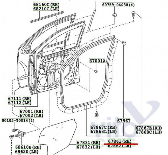 Уплотнитель двери Toyota Hi Lux (3) Pick Up (с разборки)