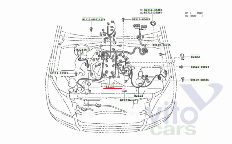 Проводка моторная (моторная коса) Toyota Land Cruiser 120 (PRADO) (с разборки)