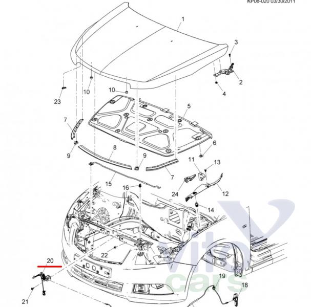 Замок капота Chevrolet Cruze 1 (с разборки)