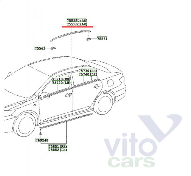 Молдинг крыши левый Toyota Corolla (E14 - E15) (с разборки)